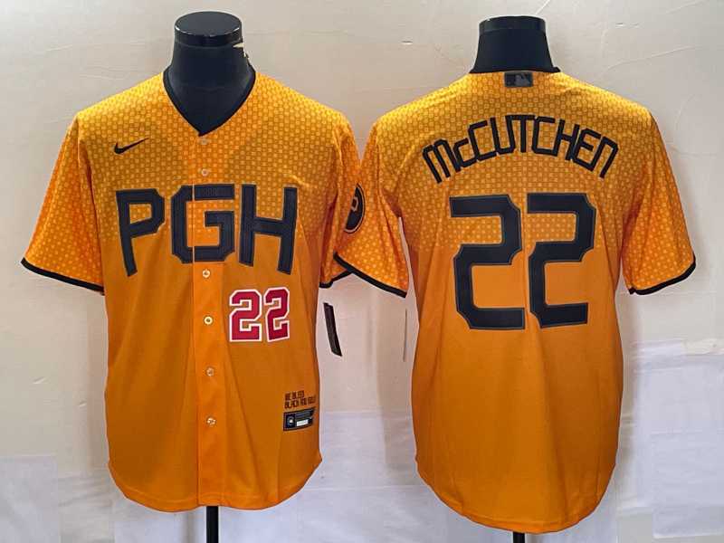 Men%27s Pittsburgh Pirates #22 Andrew McCutchen Number Gold 2023 City Connect Stitched Jersey 2->pittsburgh pirates->MLB Jersey